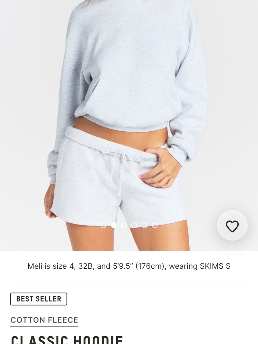 SKIMS Cotton Fleece Lounge Shorts in Light Heather Gray